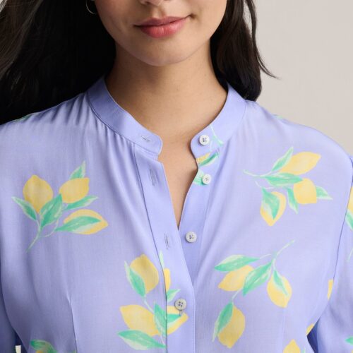 Short-Sleeve Lemon Print Midi Alix Dress