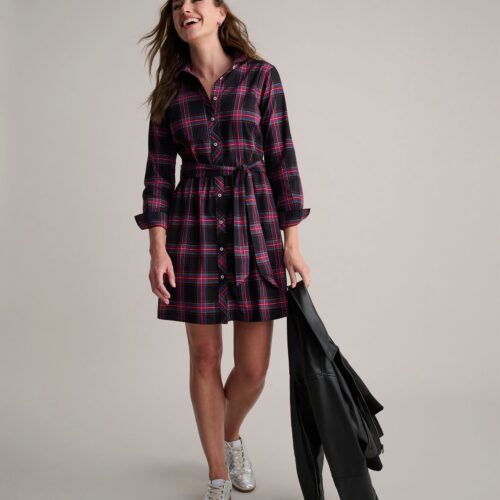 Stretch Cotton Stewart Plaid Cassie Shirt Dress