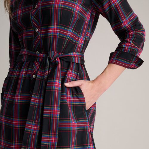 Stretch Cotton Stewart Plaid Cassie Shirt Dress
