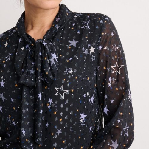 Star Print Tie-Neck Colette Shirt