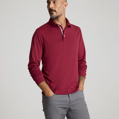 Wrinkle-Free Damaschino Long-Sleeve Polo - FINAL S