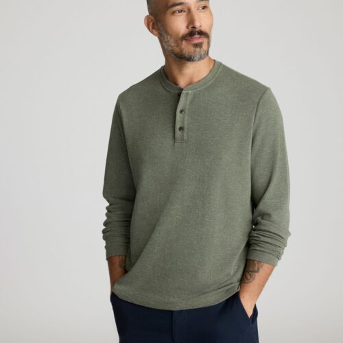 Stretch Cotton Herringbone Henley - FINAL SALE