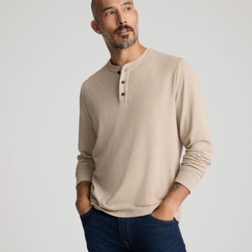 Stretch Cotton Herringbone Henley - FINAL SALE