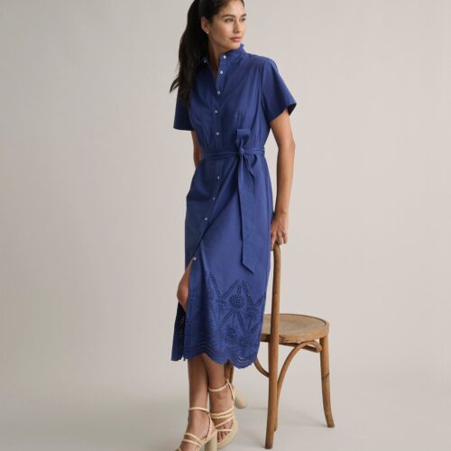 Stretch Cotton Eyelet Lillian Midi Shirt Dress
