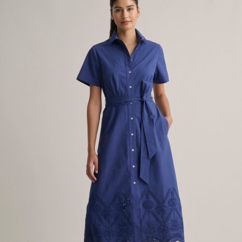 Stretch Cotton Eyelet Lillian Midi Shirt Dress