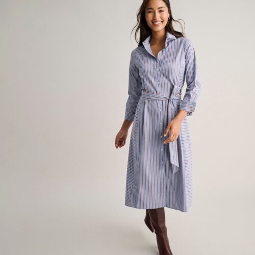 Stretch Cotton Striped Tess Shirt Dress